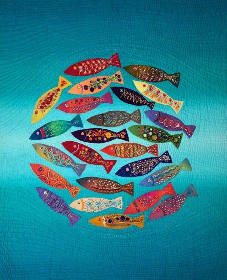 Flying Fish School Applique Quilt Pattern by Wendy Williams Underwater Quilt, Fish Quilt Pattern, Felt And Embroidery, Hand Quilting Patterns, Felt Fish, Fish Quilt, Sea Quilt, Flying Fish, Applique Quilt Patterns