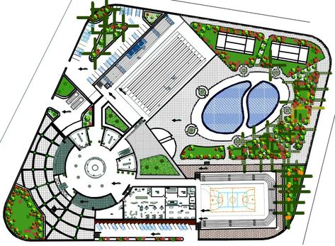 #cadbull #autocad #architecture #sportsclub #masterplan #caddrawing  #sportsground #landscapingdesign #clubhouse Multipurpose Hall Plan Layout, House Master Plan, Building Plan Drawing, House Plan Drawing, Resort Design Plan, Villa Exterior Design, Clubhouse Design, Block Plan, Hotel Floor Plan