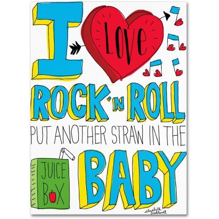 Trademark Fine Art I love Rock n Roll Canvas Art by Elizabeth Caldwell, Size: 14 x 19, Multicolor Rock N Roll Theme, Baby Shower Songs, Baby Shower Quotes, Shower Quotes, Juice Box, Box Baby, Boy Quotes, Rock N’roll, Love Rocks