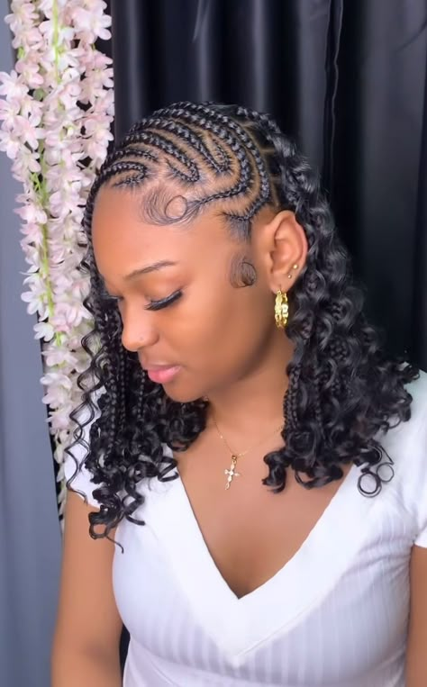 Braids And Natural Hair, Fishtail Rasta Hairstyles With Braids, Braids For Summer 2024, New Cornrow Hairstyles 2024, Lemonade Braids With Box Braids In Back, Graduation Hairstyles With Braids, Flat Cornrows Natural Hair, Fulani Braids On Short Natural Hair, Fulani Boho Bob