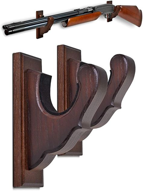 Amazon.com: TESLYAR Gun Rack Wall Mount Hold Up Displays Horizontal Gun Rack and Shotgun Hooks Store Rifle Shotgun Bow Real Hardwood Hanger Brown: Sports & Outdoors