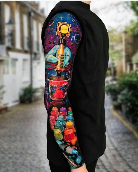 Colorful Sleeve Tattoos, Colorful Tattoos, Omerta Tattoo, Men Tattoos, Back Of Shoulder Tattoo, Tatuaje A Color, Arm Sleeve Tattoos, Sleeves Ideas, Best Sleeve Tattoos