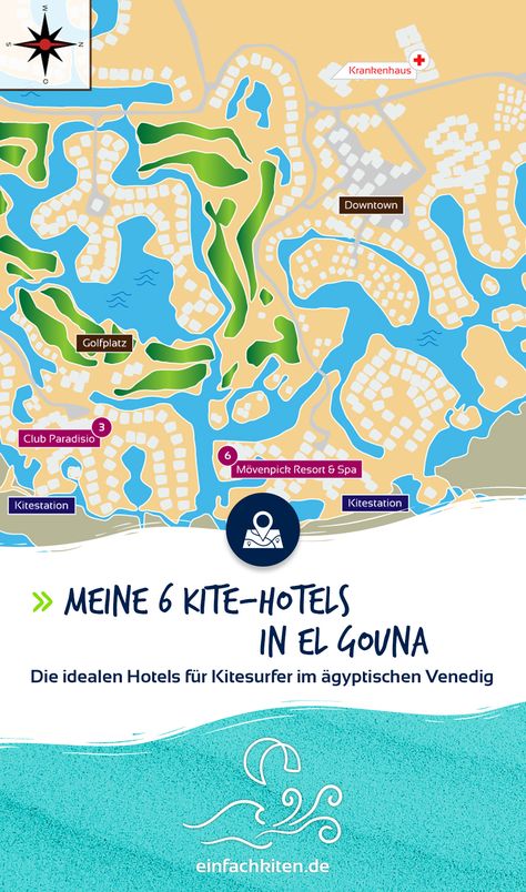 » KITEreisen Einen idealen KITEurlaub verbringst du in El Gouna, dem kleinen ägyptischen Venedig.  Doch welches Hotel ist am besten für mich geeignet?  Deshabl möchte ich dir meine 6 KITEhotels in El Gouna etwas genauer vorstellen und auch etwas Hintergrundinfo zu der Stadt am Roten Meer geben.   #KitesurfenElGouna #KitehotelsinElgouna #Kitereisen #kitesurfenägypten El Gouna, Spa, Map, Hotel