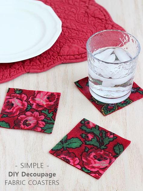 Learn how to make simple DIY coasters with vintage fabric and decoupage medium. These are so easy and make a great gift! Mod Podge Coasters, Coasters Fabric, Mod Podge Projects, Simple Fabric, Fabric Coasters, Quilt Festival, Fabric Stars, Festival Diy, Diy Coasters