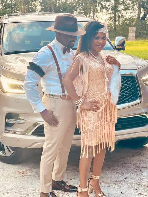 Harlem Nights Men Outfits, Harlem Nights Outfits For Men, Great Gatsby Party Outfit Couple, 1920 Theme Party Outfit Men, 20s Costume Ideas For Couples, Harlem Nights Theme Party For Men, Men Great Gatsby Outfit, Roaring 20s Couple Costume, Harlem Nights Theme Party Fashion Outfit