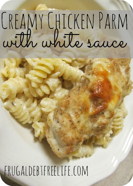 Creamy Chicken Parmesan with White Sauce. It's so easy to make. My husband asked me to make it again before we even finished dinner. Chicken Parmesan White Sauce, White Chicken Parmesan, Chicken Parmesean, Chicken Parm Recipes, Creamy Parmesan Chicken, White Sauce Recipes, Chicken Parmesan Casserole, White Sauce Pasta, Chicken Parmigiana