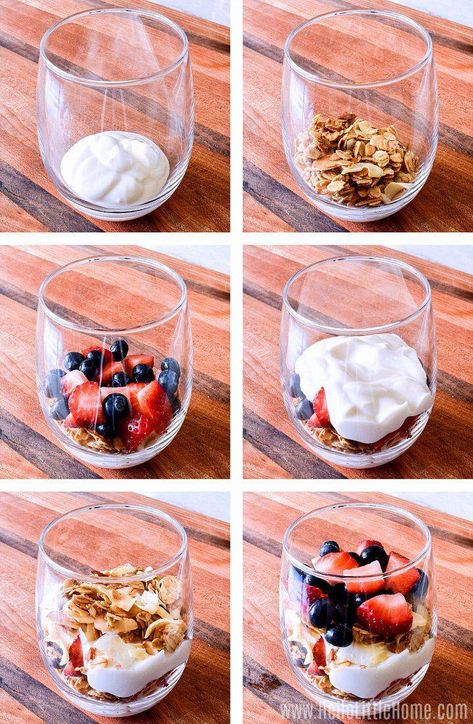 Wake up to a delicious Yogurt Parfait! Make a healthy Yogurt Parfait at home with this easy recipe. This breakfast Yogurt Parfait is made with simple ingredients: Greek yogurt, fresh berries (like strawberries and blueberries), and granola. Serve these tasty Fruit and Yogurt Parfaits in a mason jar, glass, or bowl. It’s a great make ahead breakfast for a crowd or party, brunch, meal prep, or an on the go morning! | Hello Little Home #parfait #yogurtparfait Easy Yogurt Parfait, Healthy Yogurt Parfait, Breakfast Yogurt Parfait, Yoghurt Parfait, Yogurt Parfait Recipe, Fruit And Yogurt Parfait, Yogurt Granola, Resep Smoothie, Breakfast For A Crowd