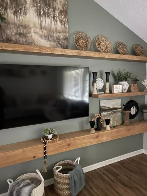 Floating Shelves Boho, Mounted Tv Living Room, Ideas For Floating Shelves, Mounted Tv Ideas Living Rooms, Soft Autumn Color Palette, Autumn Color Palette, Floating Shelves Living Room, Traditional Shelves, Nails Home