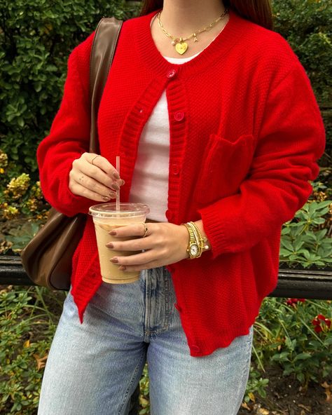 coffee, cardigans & charms all fall long 🍂❤️🧸 wearing @puravida <3 code: LYSS Red Cardigan, Outfit Idea, Cardigans, Casual Outfits, Cute Outfits, Charms, Coffee, Red, Quick Saves