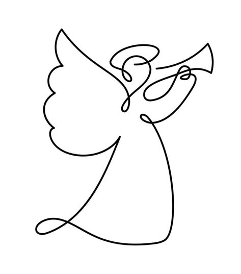 Nativity Drawing Simple, Simple Angel Drawing, Angel Line Drawing, Angel Outline, Angel With Trumpet, Angels Design, Jar Decorations, Outline Images, Angel Drawing