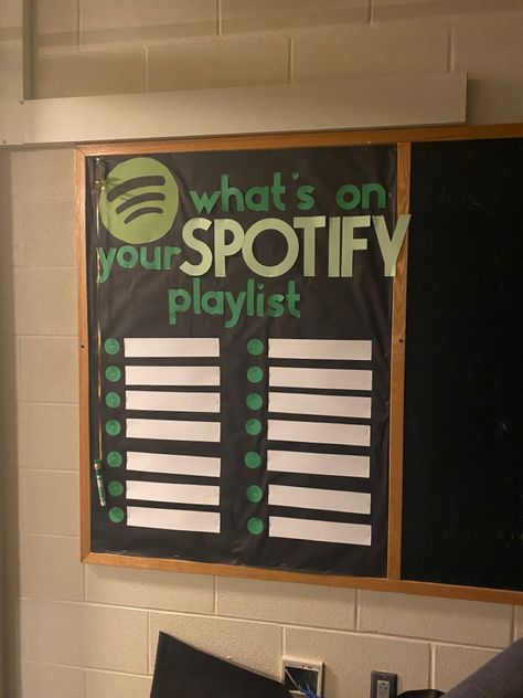 Podcast Bulletin Board, Music Boards Bulletin Ideas, Bulletin Board Ideas Music, Choir Bulletin Boards High School, Middle School Music Bulletin Boards, Music Themed Ra Bulletin Boards, Music Bulletin Boards Middle, September Bulletin Board Ideas High School, Tiktok Bulletin Board