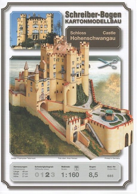 Hohenschwangau Castle Paper craft - Mypapercaft.Net Dnd Landscape, Paper Castle, Free Paper Models, Paper Architecture, Germany Castles, Castles Interior, Tokyo Tower, Up Book, Pop Up Book