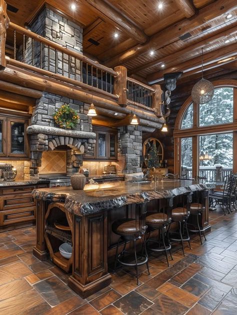 Old Western House, Lodge Kitchens, Cabin Kitchens Rustic, Lodge Kitchen, Old Fashioned Kitchen, Dream Cabin, Retro Interior Design, Butcher Block Counter, Country Kitchens