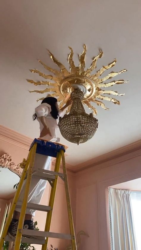 Art Deco Ceiling Light, Art Deco Ceiling, Gold Ceiling, Whimsy Goth, Diy Gold, Dream House Interior, Dream House Decor, Design Case, Aesthetic Room Decor