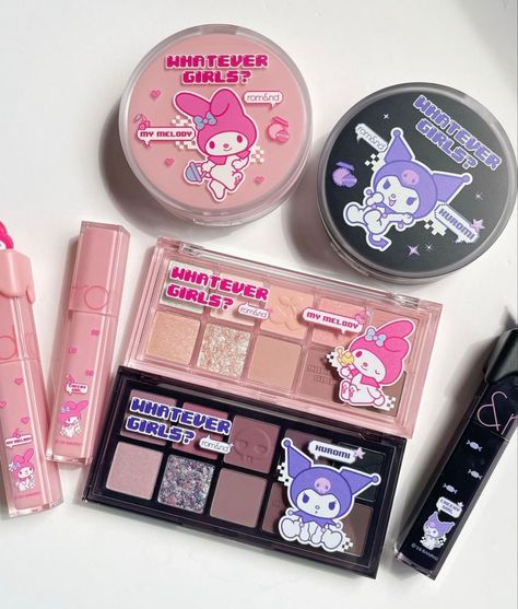 Sanrio Makeup Products, K Makeup Products, Sanrio Cosmetics, K Beauty Makeup Products, Sanrio Products, Sanrio Makeup, Penyimpanan Makeup, Glam Aesthetic, Hello Kitty Makeup