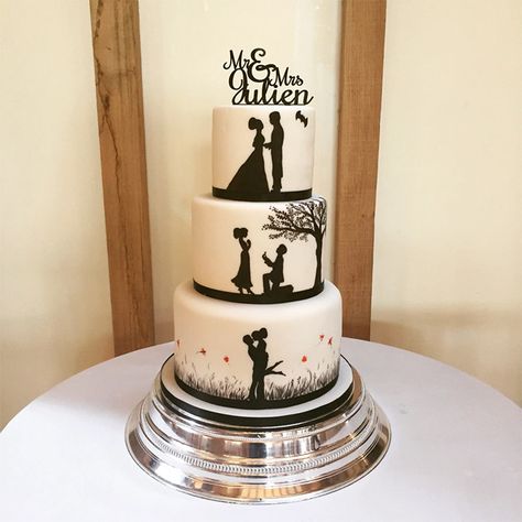 Wedding Cake Silhouette, Proposal Cake Ideas, Wedding Cace, Fondant Olaf, Jubilee Cake, Wedding Cake Favors, Silhouette Wedding Cake, Cake Design Ideas, Dance Cakes