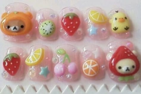 Rilakkuma Nail Art, Pompompurin Nail Art, Cute Core Nails, Juminocore Nails, Usahana Nails, Ramen Nails, Neopolitan Nails, Miku Nails, Cute Japanese Nails