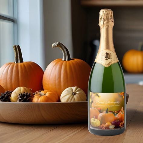 Custom Company Thanksgiving Pumpkin Party Sparkling Wine Label Thanksgiving Dinner Party Decor, Gift For Clients, Fall Sunflowers, Party Champagne, Thanksgiving Dinner Party, Corporate Holiday Gifts, Thanksgiving Greeting, Sparkling Wine Label, Autumn Pumpkins