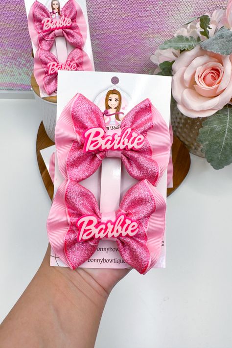 Barbie Hair bow with high quality materials, handmade with care and love Barbie Hair Bow, Barbie Bows, Barbie Theme, Barbie Hair, Barbie Accessories, Wooden Wall Decor, Diy Hair Bows, Bow Hair Clips, Girl's Room