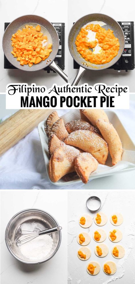 If you’re craving for a sweet treat, give this easy peach mango pie recipe a try! It's easy to make, delicious and great for go-to snack and dessert! Pocket Pie Recipes, Mango Hand Pies, Pocket Pies Recipe, Mango Empanadas, Mango Pie Filling, Mango Crisp Recipe, Mango Pie Recipe, Mango Pastry, Mango Filling