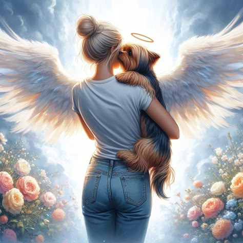 Dog With Angel Wings Tattoo, Animals With Angel Wings, Dog Angel Wings, Dogs Are Angels Without Wings, Rainbow Wallpaper Backgrounds, Yorkie Painting, Dog With Angel Wings, Art With Meaning, Dog Angel