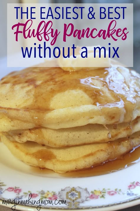 Pancakes don't have to start with a mix! Learn how to make fluffy pancakes that are super easy, quick, and delicious! Homemade pancakes | easy breakfst ideas Homemade Pancakes Easy, Fluffy Pancakes From Scratch, Best Fluffy Pancakes, Light And Fluffy Pancakes, Homemade Pancake Recipe, Pancakes From Scratch, Best New Recipes, Pancake Recipe Easy, Tasty Healthy Recipes