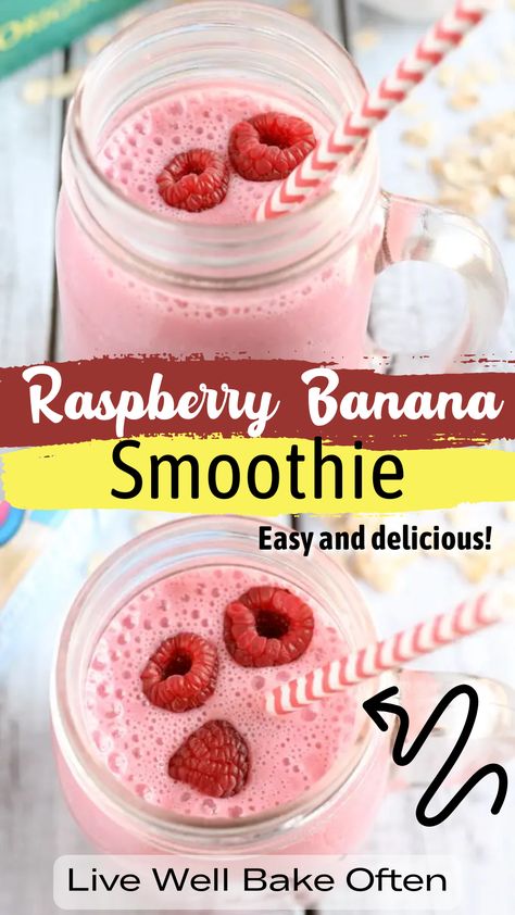 Raspberry Smoothie Recipes Healthy, Banana Raspberry Smoothie, Rasberry Recipes, Almond Milk Smoothie Recipes, Raspberry Smoothie Recipes, Live Well Bake Often, Banana Oatmeal Smoothie, Greek Yogurt Smoothie, Raspberry Banana