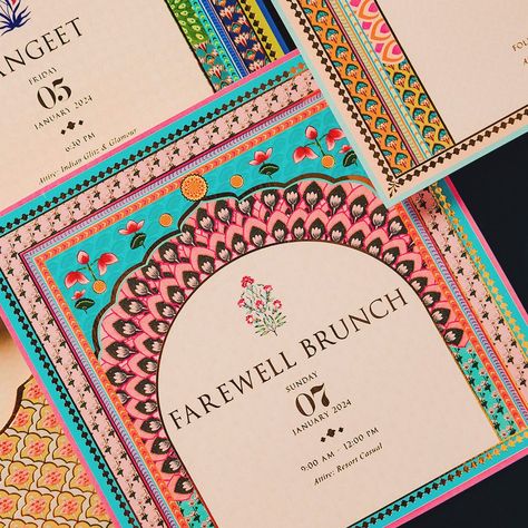 Dive into the regal heritage of Rajasthan with this exquisite wedding invite, meticulously crafted to capture the essence of tradition and opulence. The vibrant colors, intricate details, and lavish gold foil accents speak volumes about the grandeur of the celebration. #goldfoildetailing #goldfoilinvitations #foilinvitations #weddingdesign #weddinginvites #weddinginvitations #weddingcarddesign #weddingcards #bespokeinvitations #custominvitations #customweddinginvitations #custominvites #luxu... Modern Hindu Wedding Invitations, Invitation Card Ideas, Hindu Wedding Invitations, Traditional Invitation, Bespoke Invitations, Utah Bride, Candy Cart, Wedding Branding, Indian Wedding Invitations