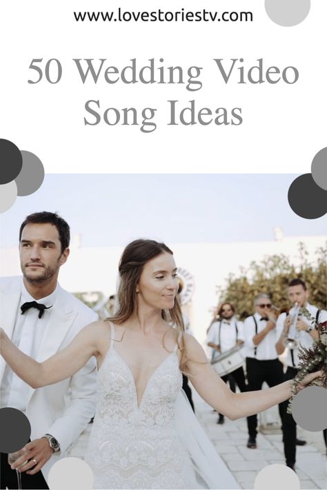 50 Wedding Video Song Ideas | Click on the link to see more wedding film and video inspiration on LoveStoriesTV.com Engagement Songs Music, Country Recessional Wedding Songs, Post Wedding Video Shoot, Wedding Video Songs, Songs For Wedding Videography, Video Wedding Film, Wedding Highlights Video, Engagement Videos, Song Ideas