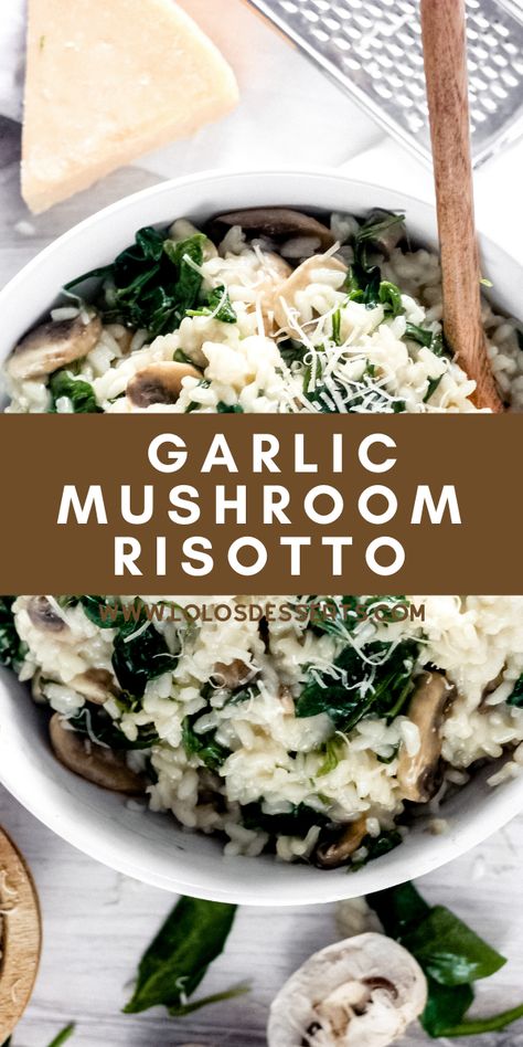 Cheesy Mushroom Risotto, Mushroom Dishes, Risotto Recipes Easy, Healthy Appetizer Recipes, Garlic Mushrooms, Mushroom Risotto, Vegetarian Meal, Risotto Recipes, Easy Appetizer Recipes