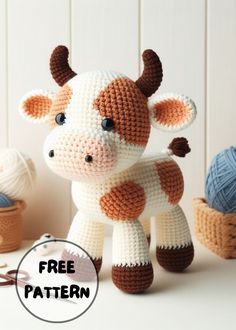 Free Crochet Calf Amigurumi Pattern Free Cow Crochet Pattern Amigurumi, Crocheted Cow Pattern Free, Cow Amigurumi Free Pattern, Crochet Amigurumi Cow, Highland Cow Crochet Pattern, Amigurumi Cow Pattern, Crocheted Cow, Crochet Farm Animals, Crocheted Cow Pattern