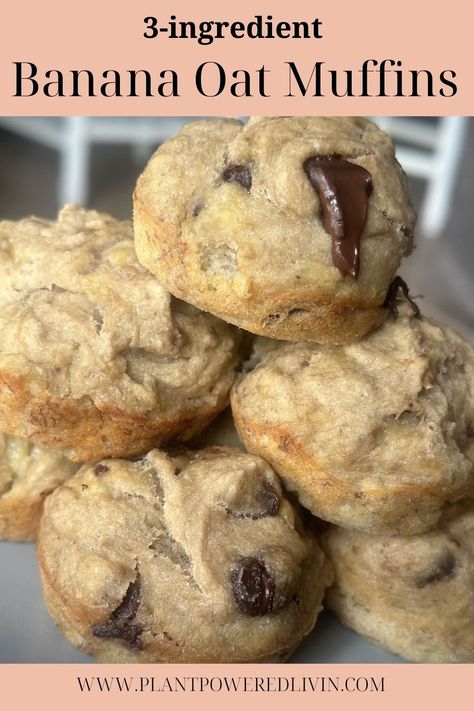 Muffins stacked on plate...mix of plain banana and chocolate chip banana. Oat Muffins Healthy, 2024 Meals, Wholesome Breakfast, Ripe Banana Recipe, Blender Muffins, Banana Oat Muffins, Vegan Muffins, Banana Oat, 3 Ingredient Recipes