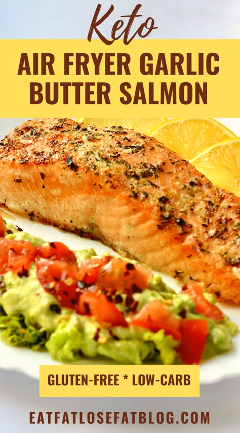 keto air fryer garlic butter salmon recipe | easy Keto-friendly seafood recipe | keto air fryer recipes | keto salmon | keto air fryer salmon | keto salmon air fryer Salmon Air Fryer Recipes Garlic Butter, Keto Salmon Meal, Healthy Dinner Recipes Air Fryer Salmon, Seafood Recipes Gluten Free, Keto Salmon Air Fryer, Easy Keto Salmon Recipes, Salmon Recipes Baked Healthy Air Fryer, Salmon Air Frier Recipes, Low Sodium Salmon Recipes Healthy