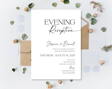 Evening Guest Invitation, Evening Invites Wedding, Wedding Evening Invites, Evening Reception Invite, Wedding Evening Invitations, Evening Wedding Reception, Minimalist Wedding Reception, Evening Wedding Invitations, Night Time Wedding