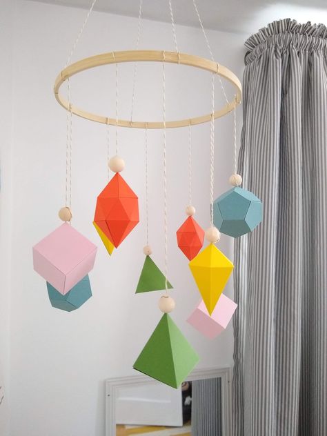 Join us on a creative adventure and discover the joy of making something beautiful with your own hands through paper crafts Mobile Hanging Ideas, Origami Geometric Shapes, Geometric Mobile, Tessellation Art, Basket Tutorial, Paper Mobile, Kids Origami, Basket With Handles, Handmade Gift Tags