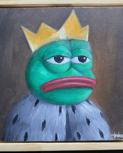 KING PEPE Oil on canvas 20x20cm 2024 - #art #painting #oilpainting #meme #pepe Memes Painted Canvas, Painting Meme, 2024 Art, Painted Canvas, Oil On Canvas, Canvas Painting, Oil Painting, Art Painting, Paintings