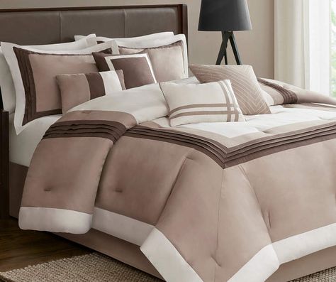 Aprima Hotel Taupe, Chocolate & Ivory 8-Piece Comforter Set at Big Lots. Brown And Cream Bedroom, Master's Bedroom, Unique Bed Design, Brown Comforter, Spare Bedroom Ideas, Bad Cover, Orange Bedroom Ideas, 2023 Bedroom, Beige Comforter