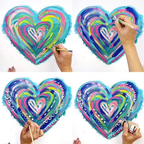 Cold Colour Painting, Heart Wall Art Diy, Pop Up Card Tutorial, Heart Art Projects, Easy Abstract Art, Project Abstract, Abstract Art Projects, Heart Projects, Elementary Art Projects