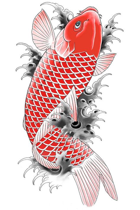 Tattoo Koi, Karp Koi, Carp Tattoo, Japanese Koi Fish Tattoo, Koi Tattoo Sleeve, Tattoo Character, 42 Tattoo, Wave Tattoo Design, Koi Tattoo Design