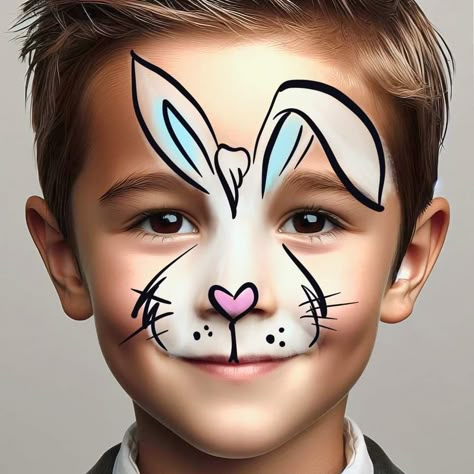 Face Painting Rabbit, Face Paint Bunny, Birthday Face Paint, Rabbit Face Paint, Bunny Face Paint, Animal Face Paint, Easter Face Paint, Face Painting Images, Diy Face Paint