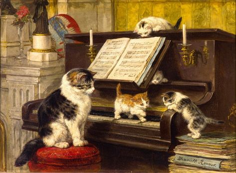 The Piano Lesson by Henriëtte Ronner via DailyArt mobile app International Cat Day, Albrecht Durer, Dutch Painters, Hur Man Målar, Kittens Playing, Tile Murals, Caravaggio, Arte Animal, Piano Lessons