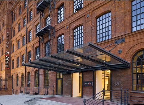 Revitalised Industrial Architecture Becomes  andel’s Hotel Łód, Poland Vienna House, Hotel Canopy, Industrial Restaurant, Backyard Canopy, Hotel Entrance, Industrial Factory, Garden Canopy, Diy Canopy, Industrial Architecture