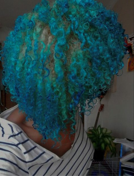 Hair natural hair dyed hair blonde blue green curls curly Blue And Blonde Skunk Stripe Hair, Blonde And Green Hair Black Women, Green Hair With Blue Highlights, Blue Green Curly Hair, Blue And Green Natural Hair, Turquoise Natural Hair, Blue To Green Hair, Blue And Green Dyed Hair, Blue And Green Hair Ideas