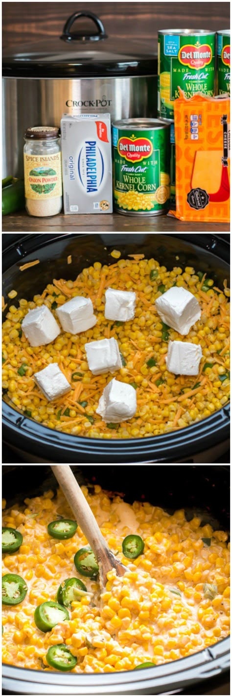 Slow Cooker Cheesy Jalapeno Corn #corn #summerrecipes #jalapenos #spicy #crockpot #slowcooker Filet Mignon Chorizo, Easy Rice, Mexican Corn, Thanksgiving Recipe, Corn Casserole, Corn Recipes, Oven Recipes, Crock Pot Cooking, Easy Slow Cooker