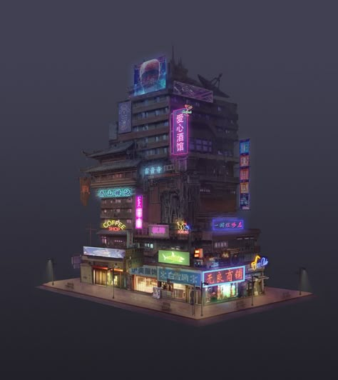 Cyberpunk Apartment Exterior, Sims 4 Cyberpunk House, Cyberpunk House Concept Art, Cyberpunk City Layout, Cyberpunk Building Design, Minecraft Cyberpunk Building, Cyberpunk Apartment Building, Minecraft Cyberpunk House, Cyberpunk Building Concept Art