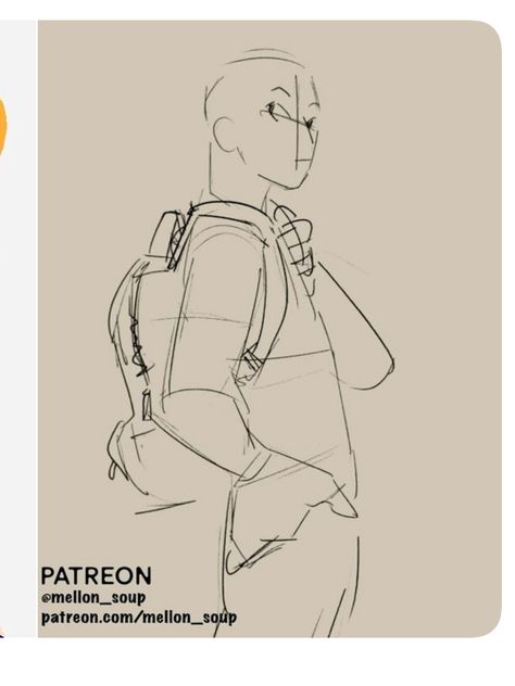 Someone Hunched Over Reference, Waist Up Poses Reference, Drawing Poses Sketch, Anatomy Character Design, Character Ref Sheet, Sketches Anatomy, Mellon Soup, Backpack Drawing, Sketch Poses