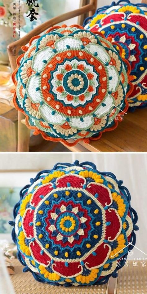 Crochet Patterns For The Home, Crochet Ottoman Pattern Free, Crochet Cushion Cover Pattern Free, Crochet Pillow Cover Pattern Free, Crochet Mandala Pattern Free, Pillow Crochet Pattern Free, Crochet Pillows Free Patterns, Crochet Pillow Free Pattern, Vintage Crochet Patterns Free