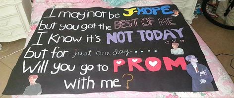 BTS inspired promposal Kpop Hoco Proposals Ideas, Bts Promposal, Kpop Hoco Proposal, Kpop Promposal, Prom Puns, Proposal Ideas Simple, Hoco Signs, Prom Invites, Homecoming Poster Ideas