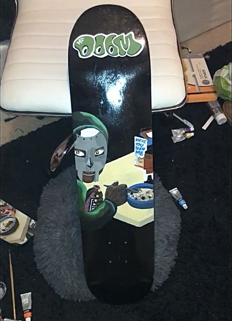 Mf Doom Skateboard, Skateboard Design Ideas Art, Mf Doom Aesthetic, Cool Skateboard Decks, Skateboard Design Ideas, Mf Doom Pfp, Illest Villain, Mf Doom Art, Skate Deck Art