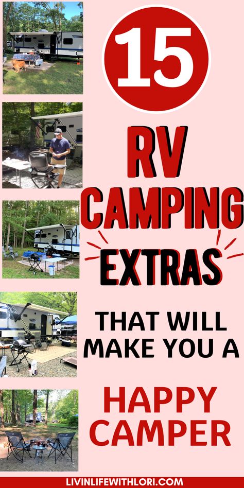 Here are RV Camping Extras that you will want to have for camping! These RV Camping Must Haves are perfect for every camper and will make you a Happy Camper at the campground! Camping Needs For Camper, Camping Trailer Outdoor Setup, Rv Camper Accessories, Rv Camping Must Haves, Camping Trailer Must Haves, Camper Must Haves Camping Accessories, Camping Rv Hacks, New Camper Must Haves, Vintage Camper Decorating Ideas